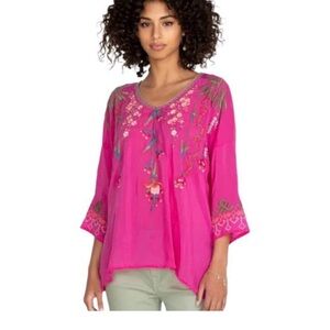 Johnny Was GIA embroidered silk blouse SZ L